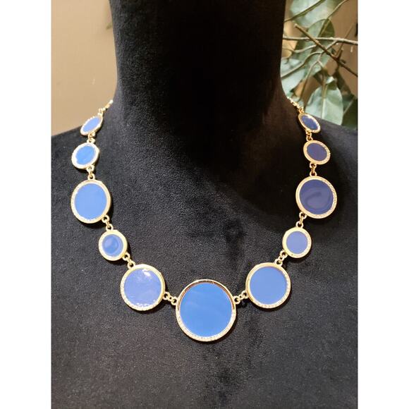 Charming Charlie Women Navy Blue Enamel Circles Rhinestones Adjustable Necklace - Picture 1 of 6